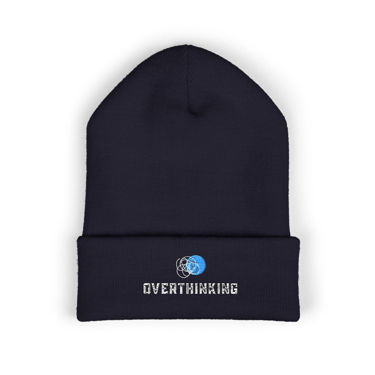 Overthinking | Dark Colored, Classic Cuffed Beanie (Embroidery)
