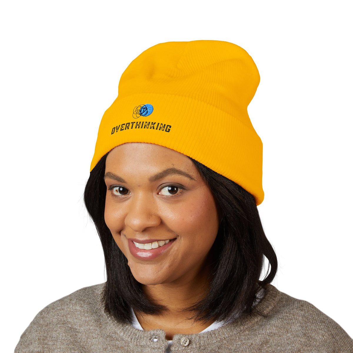 Overthinking | Light Colored, Classic Cuffed Beanie (Embroidery)