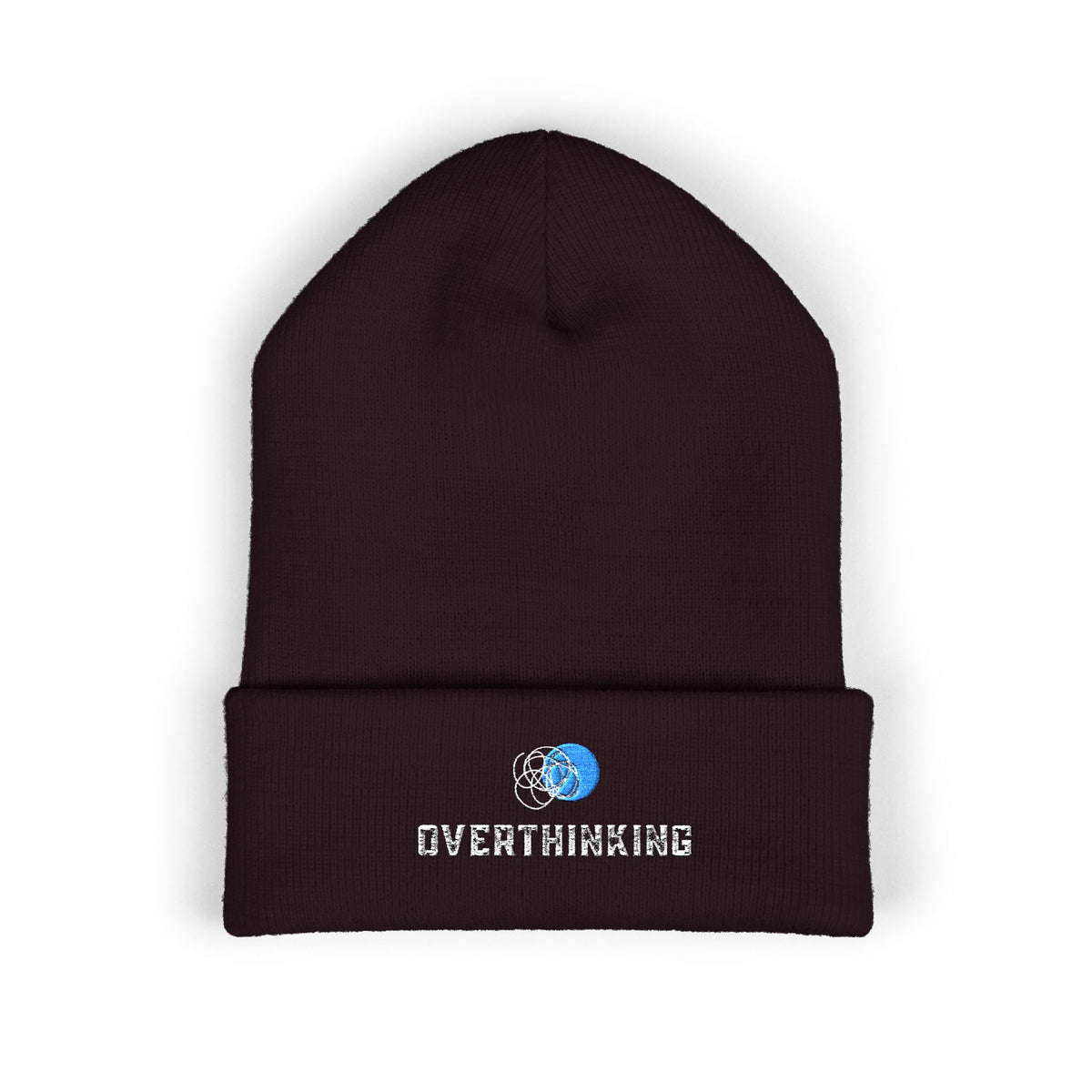 Overthinking | Dark Colored, Classic Cuffed Beanie (Embroidery)