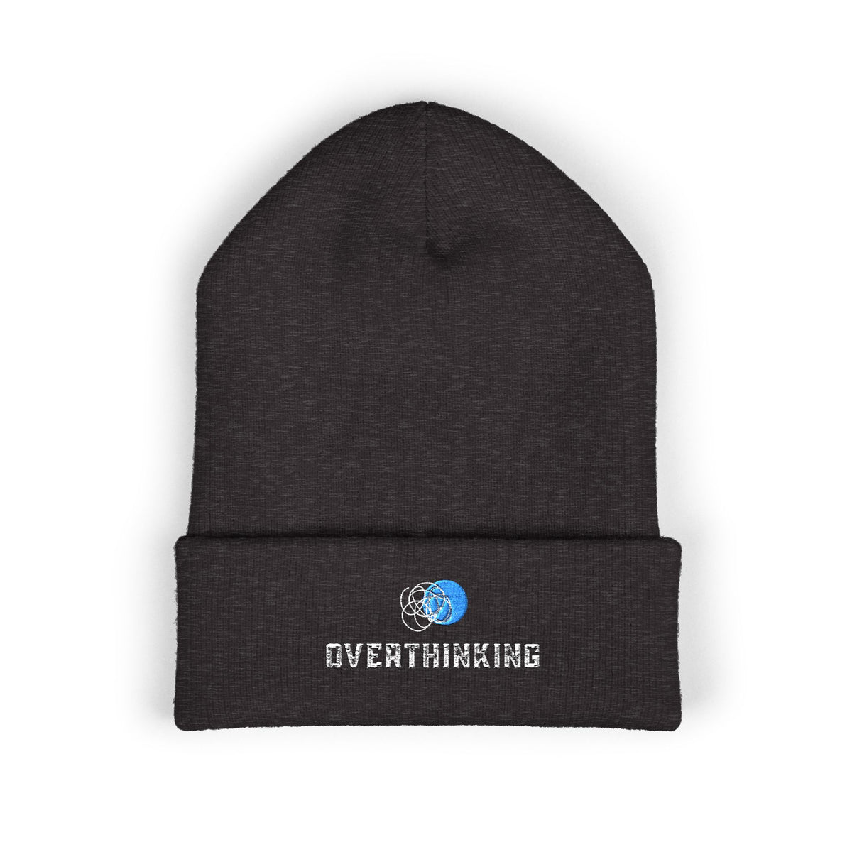 Overthinking | Dark Colored, Classic Cuffed Beanie (Embroidery)