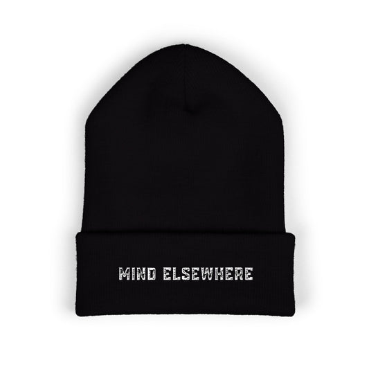 "Mind Elsewhere" | Black, Classic Cuffed Beanie (Embroidery)
