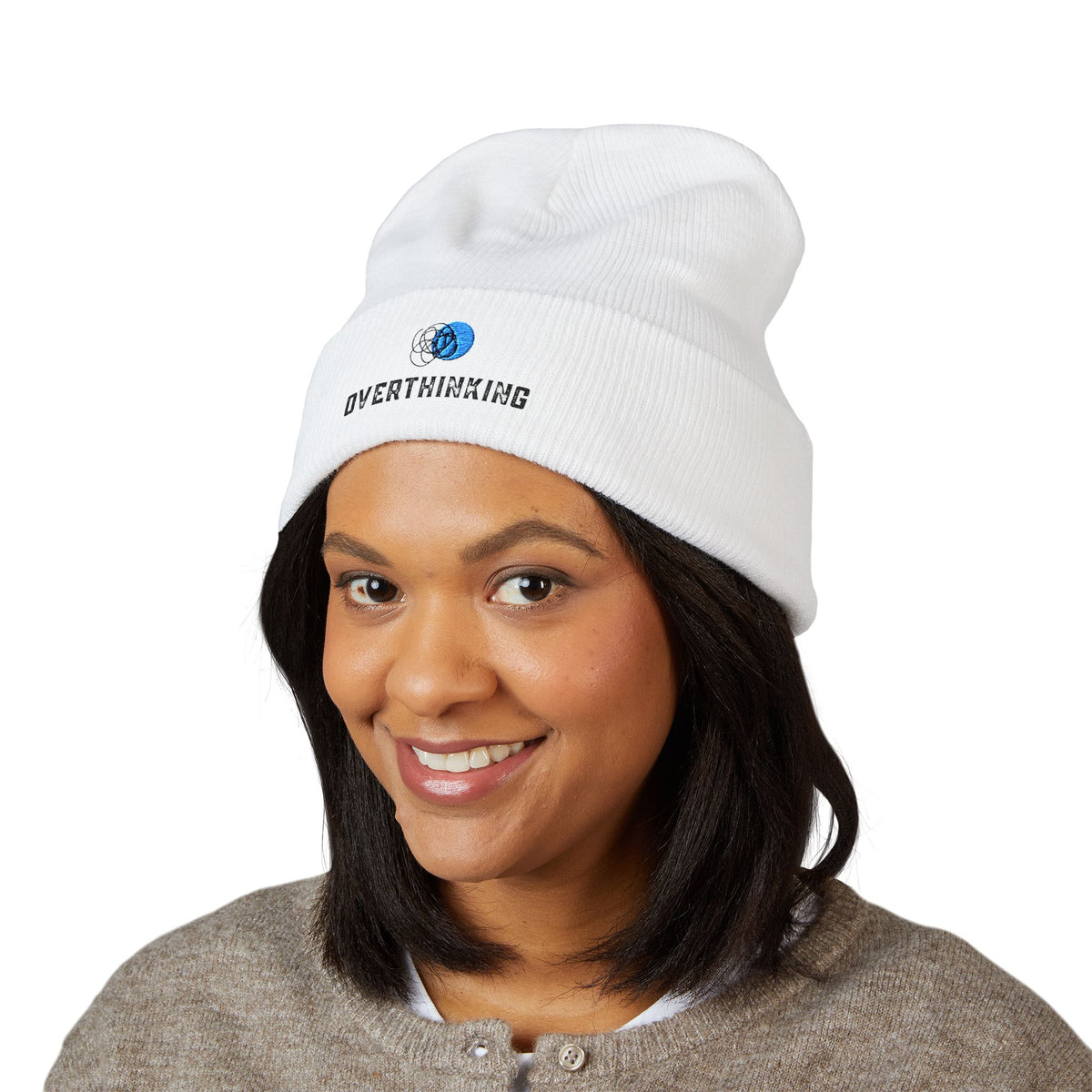 Overthinking | Light Colored, Classic Cuffed Beanie (Embroidery)